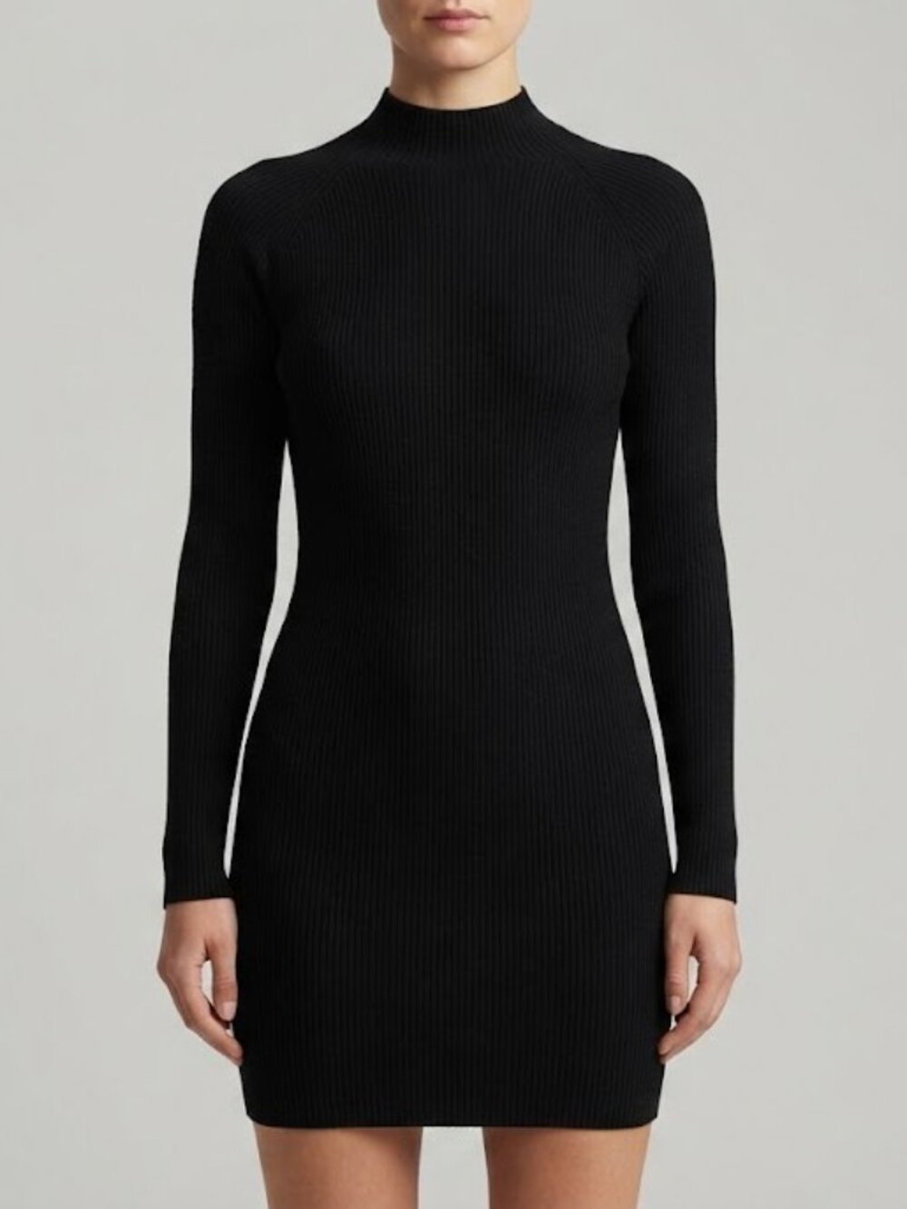 ARITZIA WILFRED Black Ribbed Long-Sleeve Bodycon Dress - Picture 1 of 9